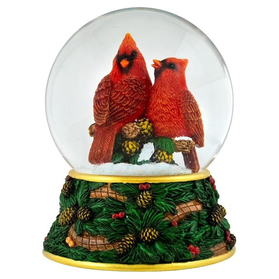 120MM Cardinal Musical Snow Globe - Festive Holiday Dcor with "The Holly and the " Melody - Collectible Winter Scene