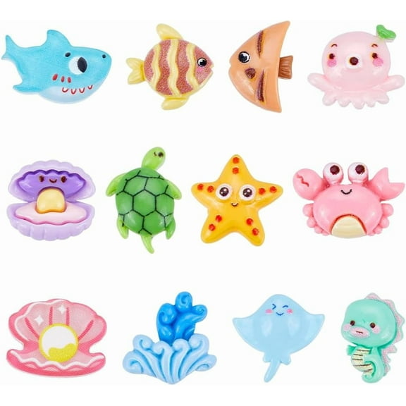 120PCS 12 STYLES Ocean Resin Charms Animal Cabochons Cute Summer Beach Sea Hawaii Animals Shell Turtle Cabochon Charm Bulk DIY