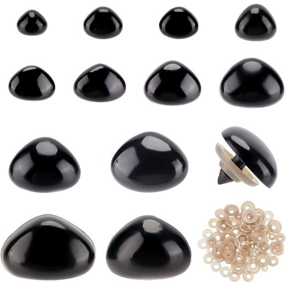 120PCS 12 Sizes Black Safety Noses Triangle Stuffed Animal Nose Crochet Craft Button DIY Sewing Accessories Glitter Buttons