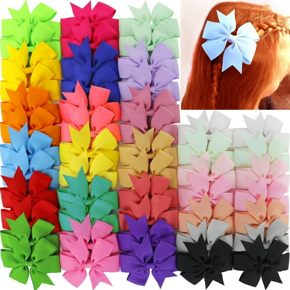 120PCS 3inch Grosgrain Ribbon Polka Dot Pinwheel Hair Bows Boutique Rainbow Bows Alligator Clips For Girls Toddlers Teens(60Colorsx2)