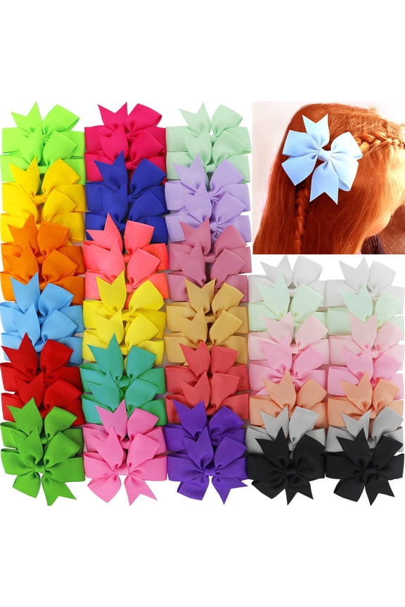 120PCS 3inch Grosgrain Ribbon Polka Dot Pinwheel Hair Bows Boutique Rainbow Bows Alligator Clips For Girls Toddlers Teens(60Colorsx2)
