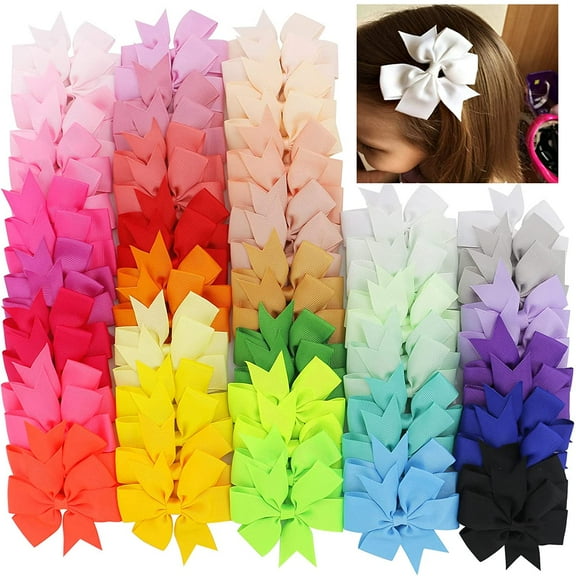 120PCS 3inch Grosgrain Ribbon Polka Dot Pinwheel Hair Bows Boutique Rainbow Bows Alligator Clips For Girls Toddlers Teens(60Colorsx2)