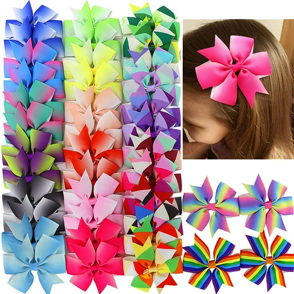 MUCHENGGIFT 120PCS 3inch Grosgrain Ribbon Polka Dot Pinwheel Hair Bows Boutique Rainbow Bows Alligator Clips For Girls Toddlers Teens(60Colorsx2)