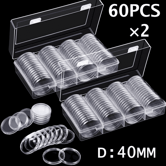120PCS 40mm Coin Storage Holder Organizer Box Silver Eagles Coin Capsules Case