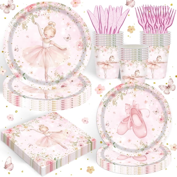120PCS Ballerina Party Supplies for Girls Dancing Themed 1st 2nd Birthday Party Decorations Cute Pink Ballet Tutu Babyshower Tableware Set Paper Plates Napkins Cups Set for 20 Guests Y114