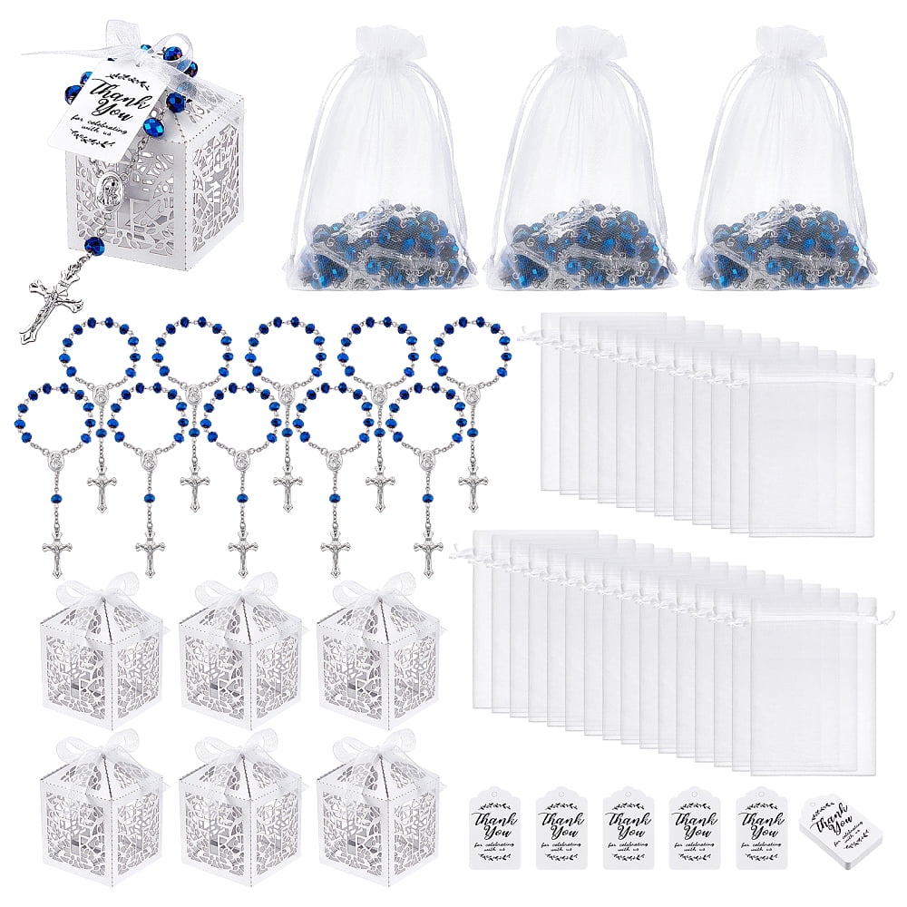120PCS Baptism Favors Set Including 30 Mini Rosary Baptism Favors 30 Hollow Gift Boxes 30 Organza Bags 30 Thank You Tags ChristeningDIY