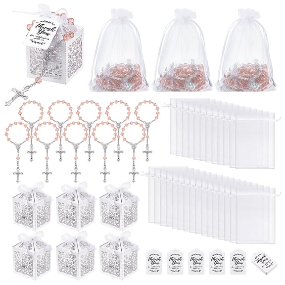 120PCS Baptism Favors Set Including 30 Mini Rosary Baptism Favors 30 Hollow Gift Boxes 30 Organza Bags 30 Thank You TagsDIY