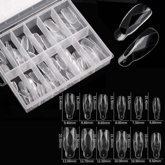 120PCS/Box Reusable Nail Forms UV Gel Nail Mold Nail Extension Form Tips Clear Full Cover Diamond Shape False Nail Tips 12 Sizes