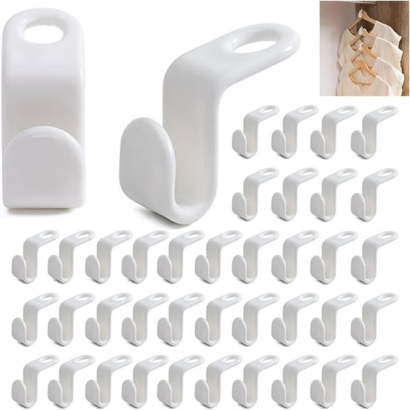 120PCS Clothes Hanger Connector Hooks, Hanger Extender Clips, Plastic Magic Hanger Hooks Heavy Duty Cascading Connection Hooks Space Saving and Clothes Hanger Extenders for Organizer Closet (White)