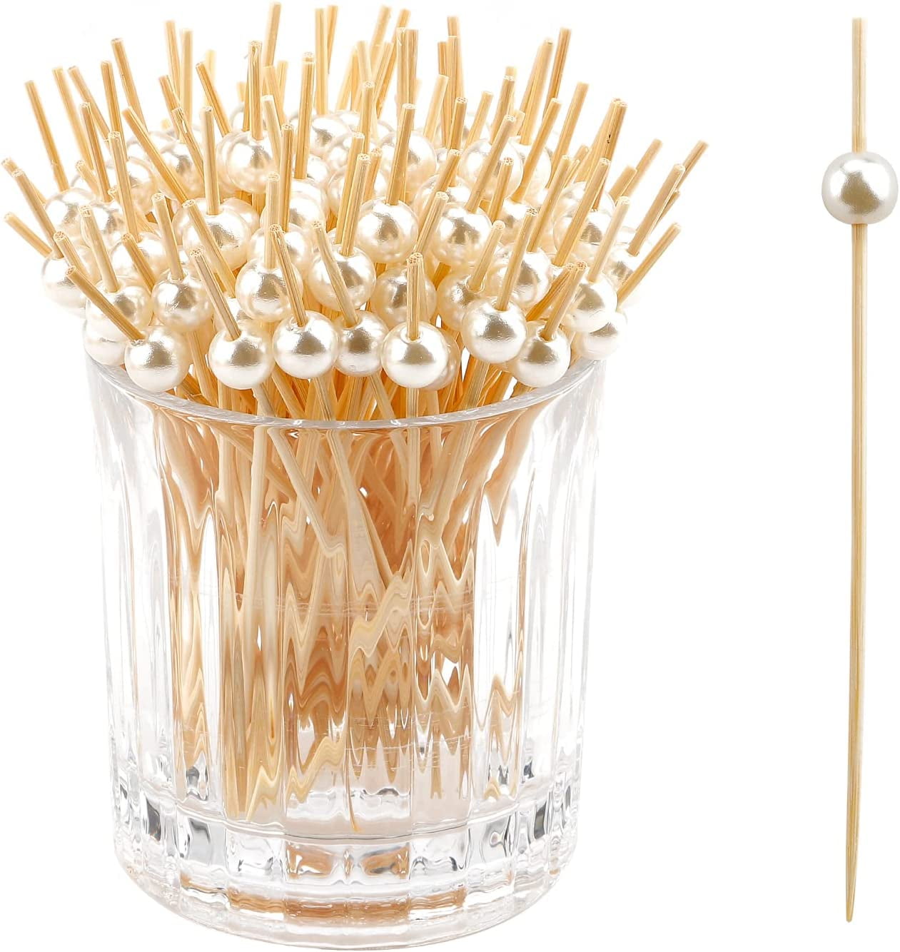 120PCS Cocktail Picks Toothpicks for Appetizers Cocktail Picks for Drinks Bamboo Toothpicks Cocktail Toothpicks Fancy Toothpicks for Appetizers White Pearl Toothpicks for Food Long Toothpicks 4.7Inch