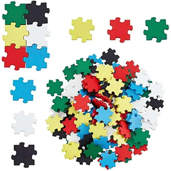 120PCS Colored Puzzle Pieces Wooden Jigsaw Puzzles Bulk Freeform Wood Cutouts Puzzle DIY Floor Community for Crafts Activity Decorations Party Card Making (0.75" x0.75")