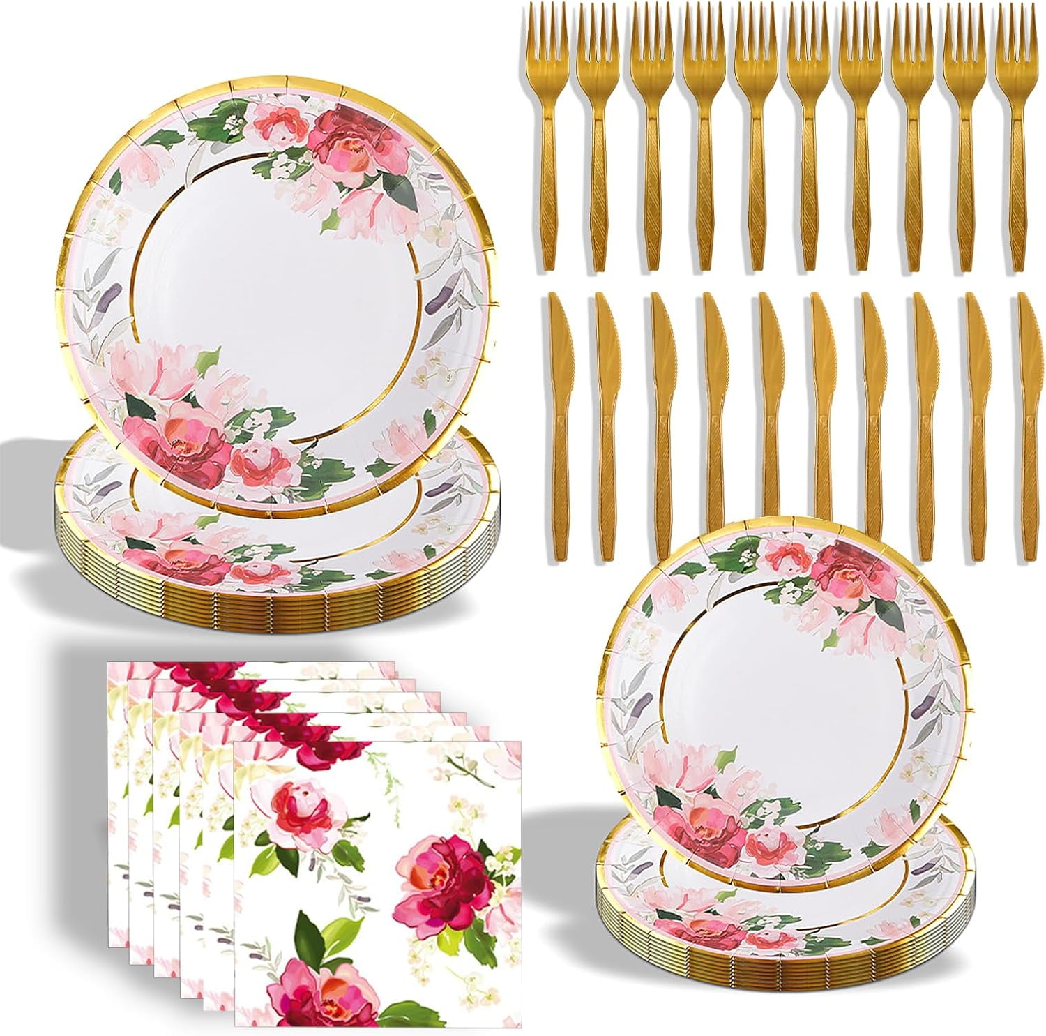 120PCS Floral Plates and Napkins Party Supplies,Vintage Floral Paper ...