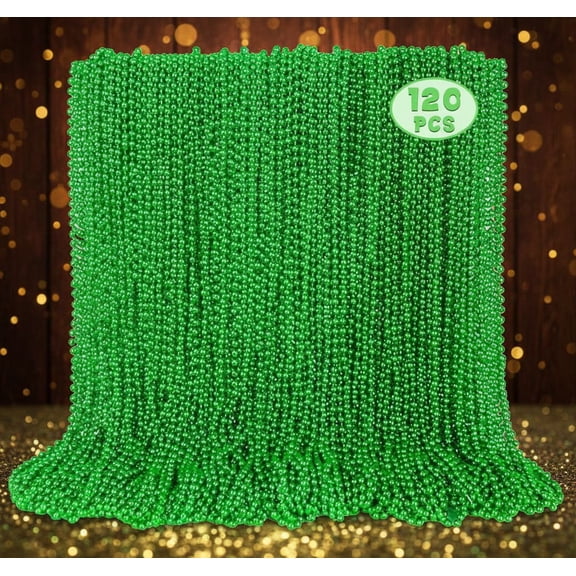 120PCS Green Beads Necklaces Decorations, 33“ Saint Patricks Day Mardi Gras Xmas Necklace Party Favor, Green Mardi Gras Beads Bulk for Wedding Birthday Holiday Parade Throw