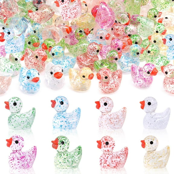 120PCS Mini Resin Animals Cute Colorful Glitter Tiny Ducks, Miniature Figures to Hide, Little Animal Toys Accessories Bulk for Topper Garden Dollhouse Landscape Aquarium Ornaments DIY Crafts & Decor