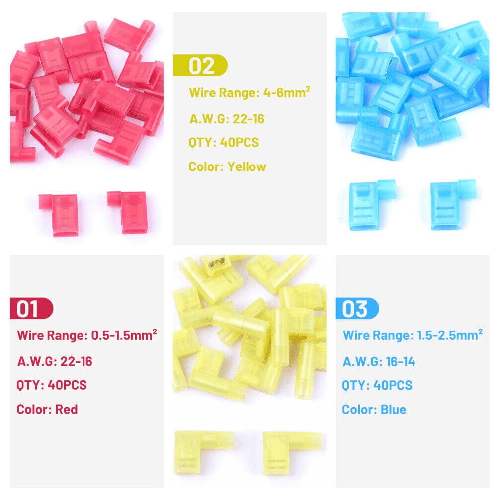 120PCS Nylon Flag Spade Crimp Terminals Quick Disconnect Wire Connector 22-10AWG