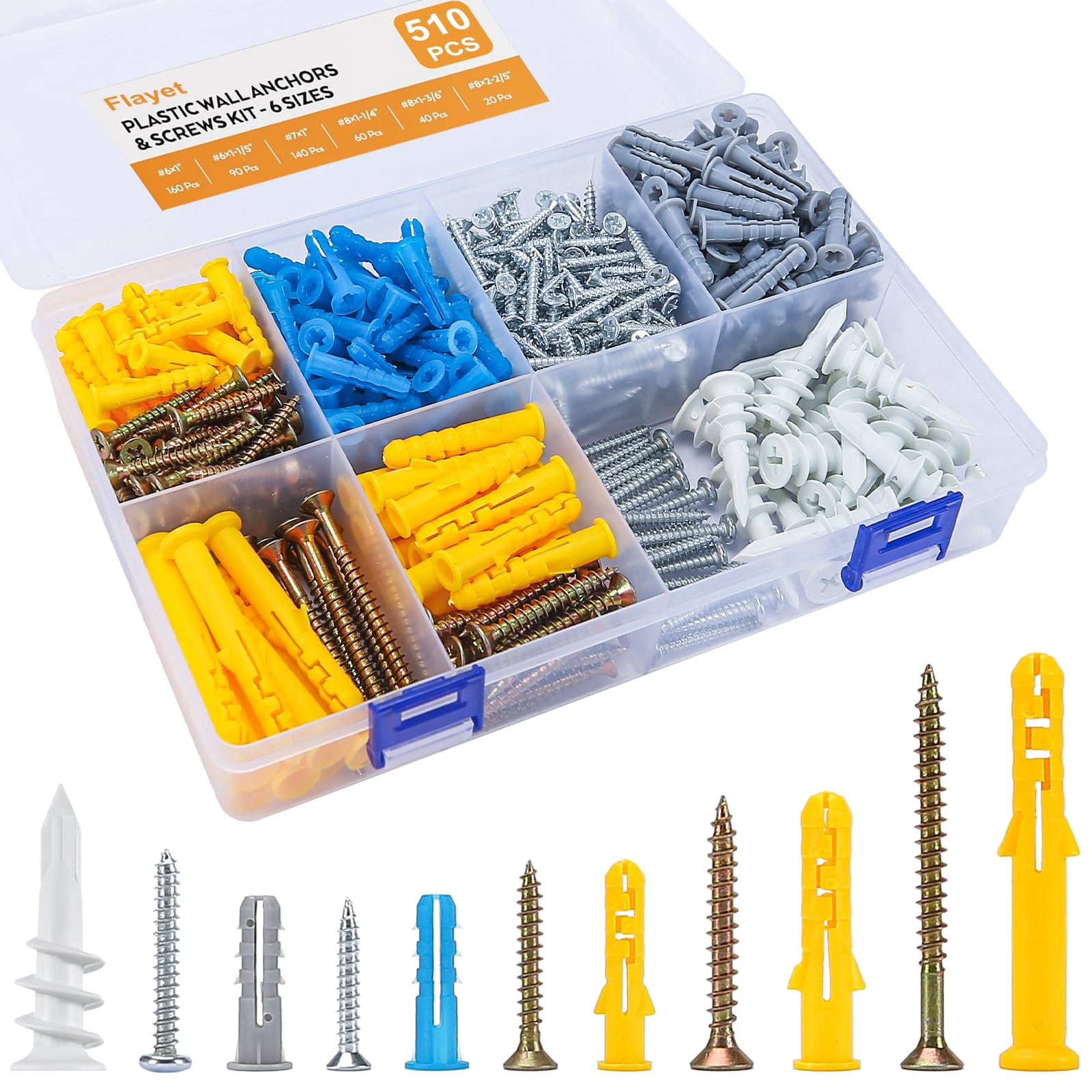 120PCS PCS Self-Drilling Drywall Anchors Kit Self Drilling Drywall Anchor Screws,Metal Anchors Kit, No Drill Needed, Zero Wall Damage,60 Sheetrock Anchors (0.47X1.57inch) and 60 Zinc Plated Screws