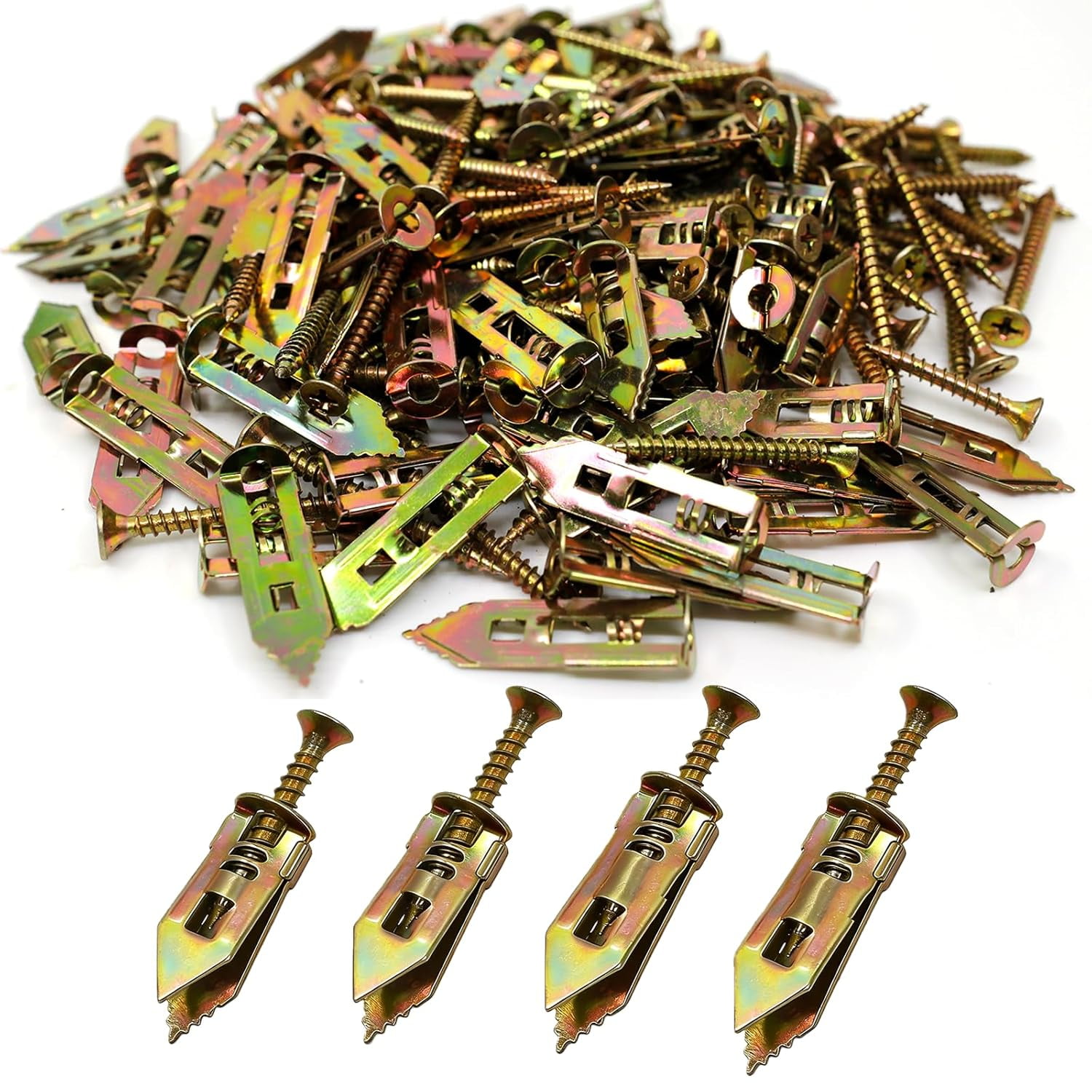 120PCS Piece Self-Drilling Drywall Anchors Kit Self Drilling Drywall Anchor Screws,Metal Screw Anchors Kit, No Drill Needed, Zero Wall Damage，Easy to Install (4 Sizes)
