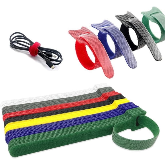 120PCS Reusable Fastening Cable Ties, 2026 New T-type Adhesive Fastener Tape, Multi-Purpose Length Reusable Hook and Loop Cable Ties for Cord Management and Desk or Office Organization-dh
