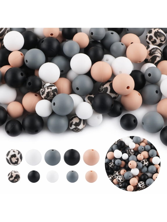 120PCS Silicone Beads, Mixed 12mm 15mm Silicone Beads for Keychain Making, Print Bead for DIY Decoration Craft（Mixed Green）