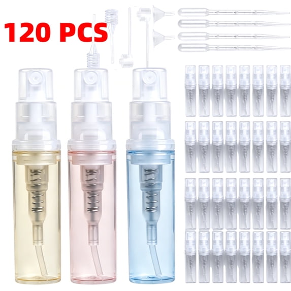 120PCS Small Perfume Sample Bottles, 2ml Mini Spray Bottle with 10 Tools, Fine Mist Portable Travel Refillable Bottle, Plastic Atomizer Sprayer for Perfume