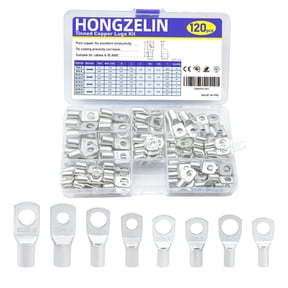 120PCS Tinned Copper Wire Lug Lugs SC Ring Terminals Crimp Battery Cable Ends For 2 4 6 8 10 AWG Copper Wire Lugs