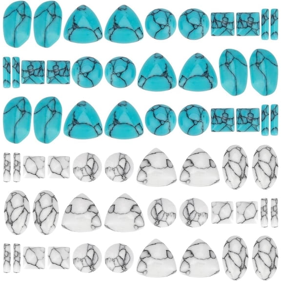 120PCS Turquoise 5 Shapes Blue White Cabochon Tile Dome Triangle Oval Column Square Turquoise Stones Beads Flatback Stones