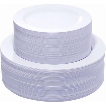 120PCS White Plastic Plates - Heavy Duty White Disposable Plates for Party/Wedding - Include 60Pieces 10.25inch Dinner Plates - 60Pieces 7.5inch Dessert/Salad Plates