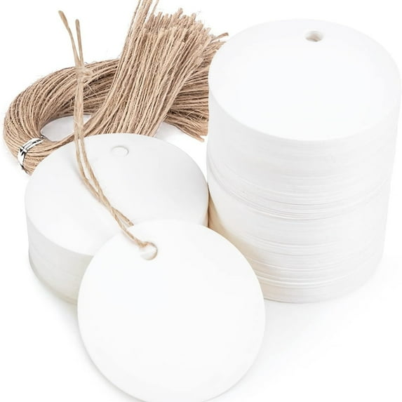 120PCS White Round Gift Tags, 2 inch Kraft Paper Gift Tags with String for Gifts Wrapping Craft Project Wedding Favors