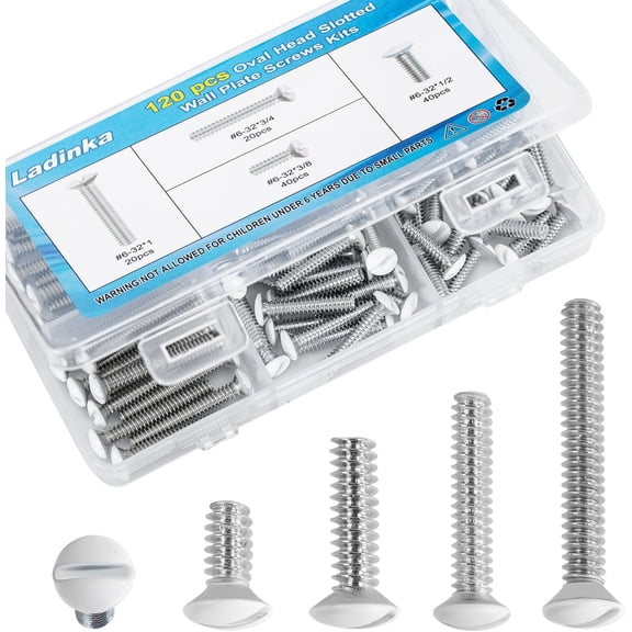 120PCS White Wall Plate Screws Kit - #6-32 Thread Outlet Cover & Switch Plate Fasteners with 4 Lengths (3/8" to 1") for Electrical Outlets, Light Switch Plates, and Faceplate Mounting