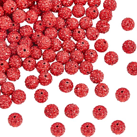 120Pc Pave Disco Ball Beads Polymer Clay Rhinestone Beads Round PP13(1.9~2mm) 6 Rows Rhinestone Light Siam PP13 6 Rows Rhinestone 10mm Hole: 1.5mm