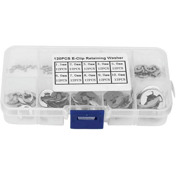 120Pcs 1.5Mm-10Mm 304 Stainless Steel Circlip Ring Assortment, E Type Circlip Ring Kit With Storage Box