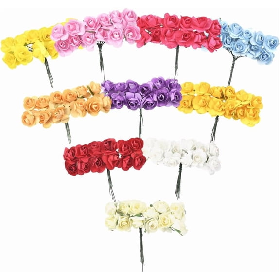 120Pcs 10 Colors Paper Artificial Rose Flower for DIY Crafts Home Festival Decorative Party Decoration Mixed Color 83x18x9mm 12pcs/color for Handmade