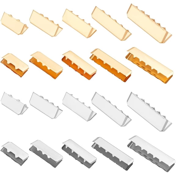 120Pcs 10 Styles Iron Ribbon Crimp Ends Webbing Ends Mixed Color 15~38.5x8.5~12x8~10mm 12pcs/style for DIY