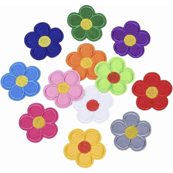 120Pcs 12 Colors Colorful Flower Iron on Patches Cute Floral Embroidery Badge Patch on Appliques Bulk for Sewing Making Clothing Dresses Bags Christmas Shirts DIY Supply Colorful DIY