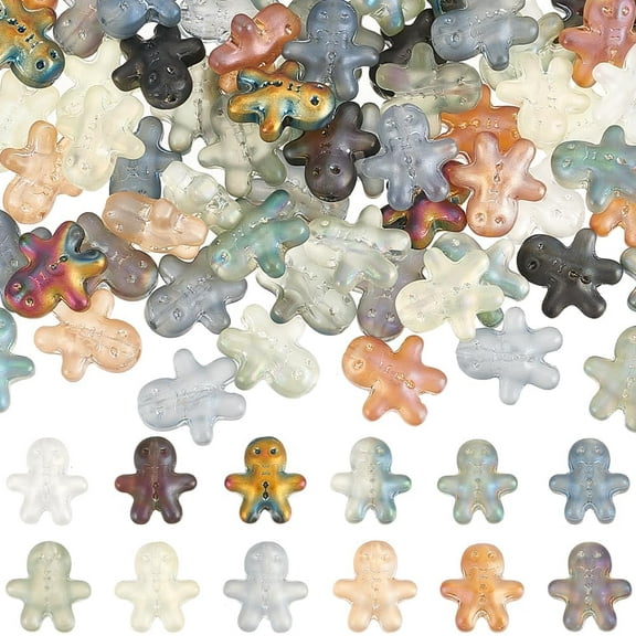 120Pcs 12 Colors Electroplate Glass Beads Frosted Full Rainbow Plated Gingerbread Man Mixed Color 14.5x14x7mm