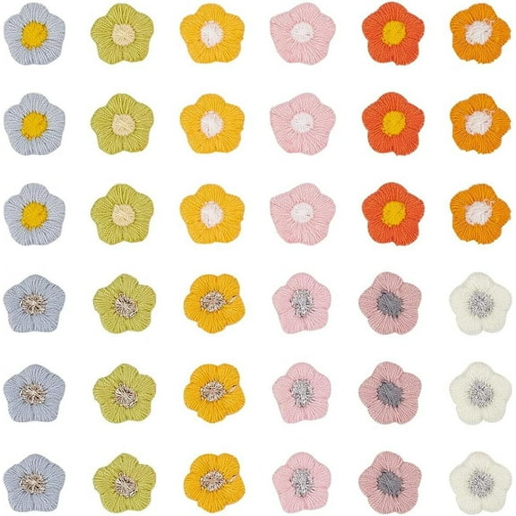 120Pcs 12 Colors Flower Crochet Sew on Patches 0.5inch/13mm Wool Floral Applique Patches DIY Appliques Embellishments Crochet Flowers Applique for Clothes Dress Jeans Jackets Hat Shoes Bags for diy