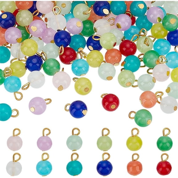 120Pcs 12 Colors Glass Bead Dangle Charms 8mm Round Bead Pendant Painted Bead Charm With Iron Flat Head Pins Bead Charm for DIY Bracelets Earring Necklace Jewelry Making Hole:2mm for DIY