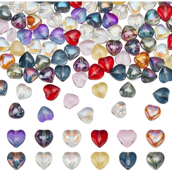 120Pcs 12 Colors Heart Transparent Glass Beads Heart-Shaped Beads Bulk for Jewelry Making Multicolor Love Hearts Loose Spacer Bead for DIY Necklace Bracelet Earring Crafts 7x8mm for DIY