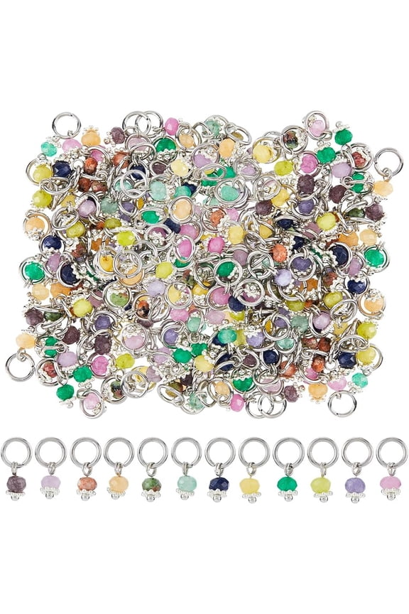 120Pcs 12 Colors Natural Gemstone Pendants Crystal Gemstone Pendant Faceted Rondelle Charms Chakra Crystal Stone Pendants Bulk Mixed Stone Pendants for Jewelry Making