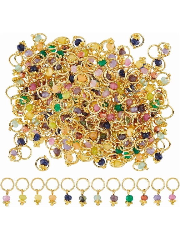 120Pcs 12 Colors Natural Stone Pendants Charms for Earring Necklace Bracelet Jewelry Making Ring: 8mm Golden