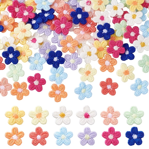 120Pcs 12 Colors Polyester Clothing Patches Flower Mixed Color 14x14x2mm 10pcs/color DIY