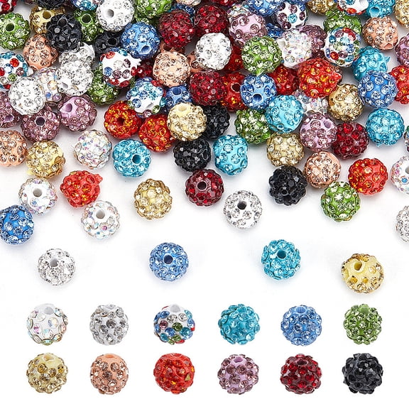 120Pcs 12 Colors Rhinestone Pave Disco Ball Beads Polymer Clay Rhinestone Beads Round Mixed Color 7.5~8mm Hole: 1.8mm 10pcs/color for DIY