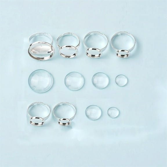 120Pcs 12 Style DIY Finger Ring Making Kits Including Adjustable Brass Ring Components and Glass Cabochons Silver 10pcs/style