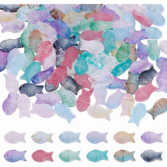 120Pcs 12 Styles Colorful Fish Bulk Glass Beads Charm Summer Sea Ocean Animal Spacer Beads Double Sided Small Fish Loose Glass Bead for DIY Bracelets Jewelry Making Hole:0.8-1mm