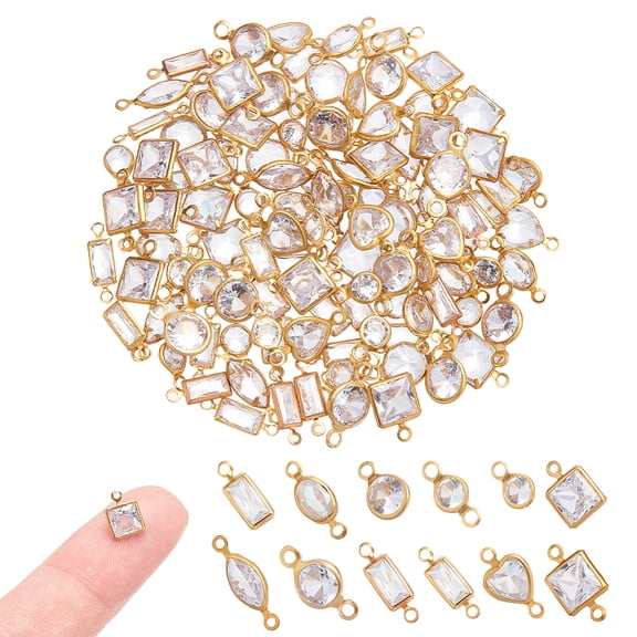 120Pcs 12 Styles Cubic Zirconia Link Beads Brass Micro Pave Beads Jewelry Making Beads for Craft Jewelry for DIY