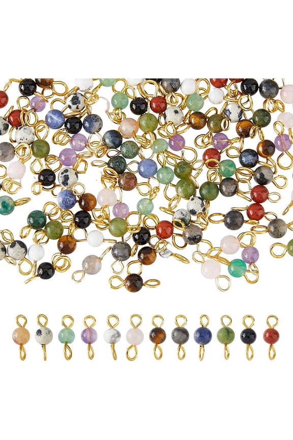 120Pcs 12 Styles Mixed Round Connector Charms with Golden Tone 304 Stainless Steel Double Loops 12x4mm Hole: 2.3mm