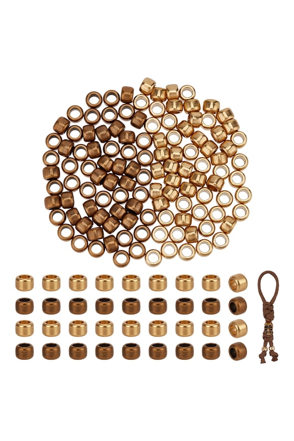 120Pcs 2 Colors Brass EDC European Beads Parachute String Beads Large Hole Beads for Knife Lanyard Keychain Bracelet Rondelle Raw(Unplated)