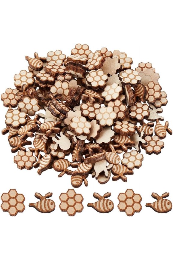120Pcs 2 Style Mini Wood Stud Earring Blanks Bees & Honeycomb Wood Studs Earring No Hole Bee Theme Studs Wood Earrings Blanks for DIY Crafts Earrings Making Jewelry Accessories - 0.5x0.4 inch