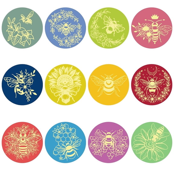 120Pcs 2 inch Bee Envelope Stickers Round Self Adhesive Stickers Paper Colorful Animal Bees Flower Labels Art Sticker Gold Foil Embossed Decals DIY