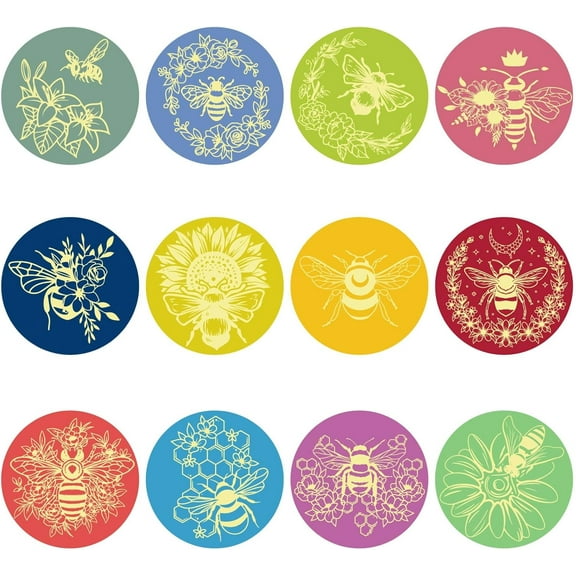 120Pcs 2 inch Bee Envelope Stickers Round Self Adhesive Stickers Paper Colorful Animal Bees Flower Labels Art Sticker Gold Foil Embossed Decals for Wall Classroom Window Scrapbook Decoration 1set